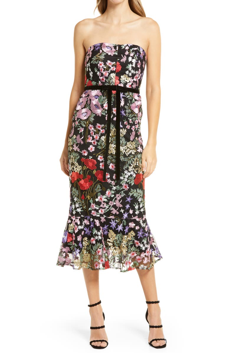 Sam Edelman Floral Embroidered Strapless Dress, Main, color, 