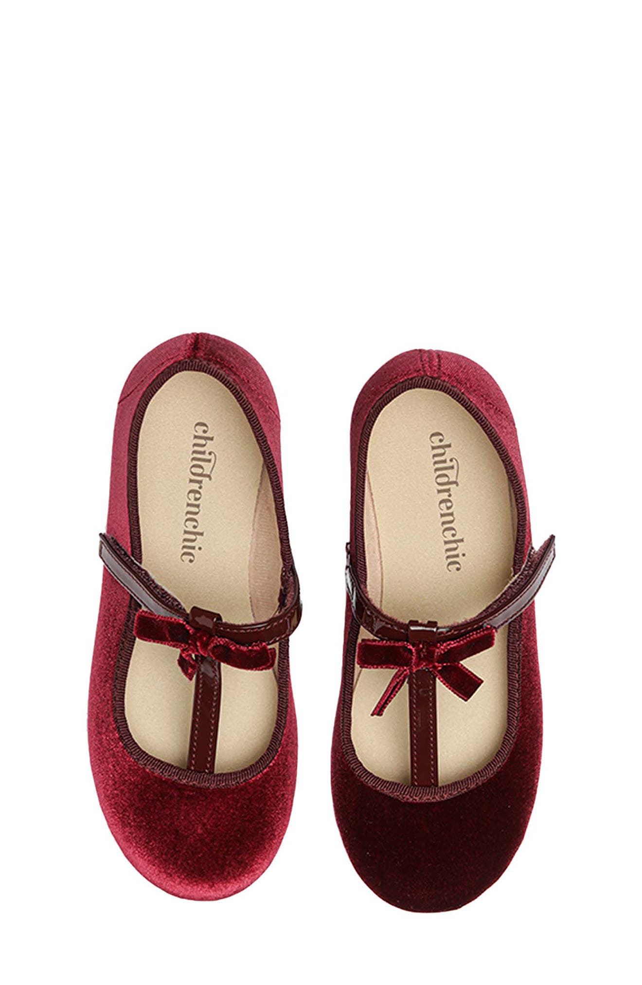 CHILDRENCHIC Kids' Velvet T-Strap Dress Shoe, Alternate, color, Burgundy