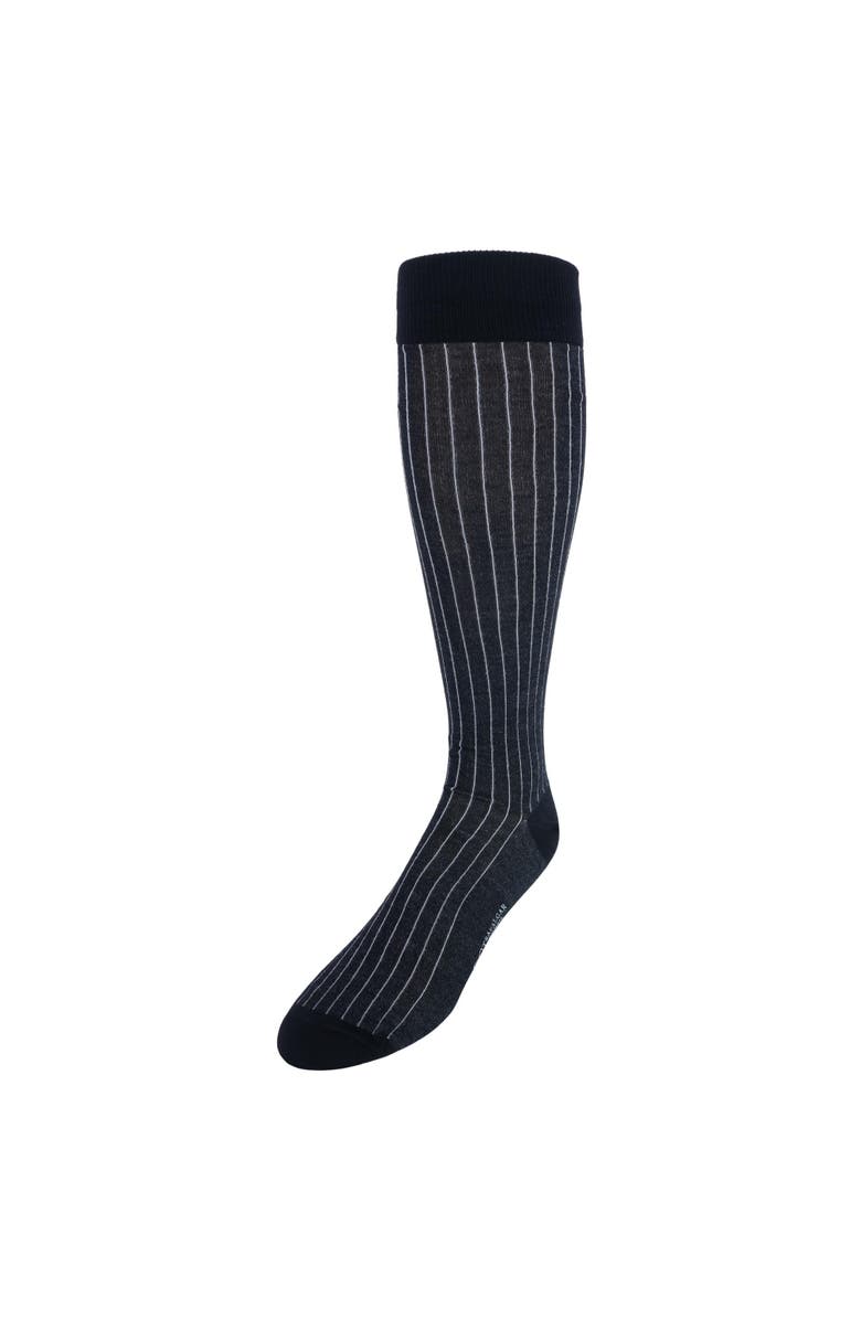 Trafalgar Nigel Over The Calf Vertical Stripe Mercerized Cotton Socks, Main, color, Black With Grey Stripe