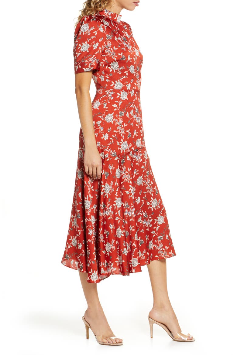 Floral Satin Midi Dress, Alternate, color, ORANGE FLORAL