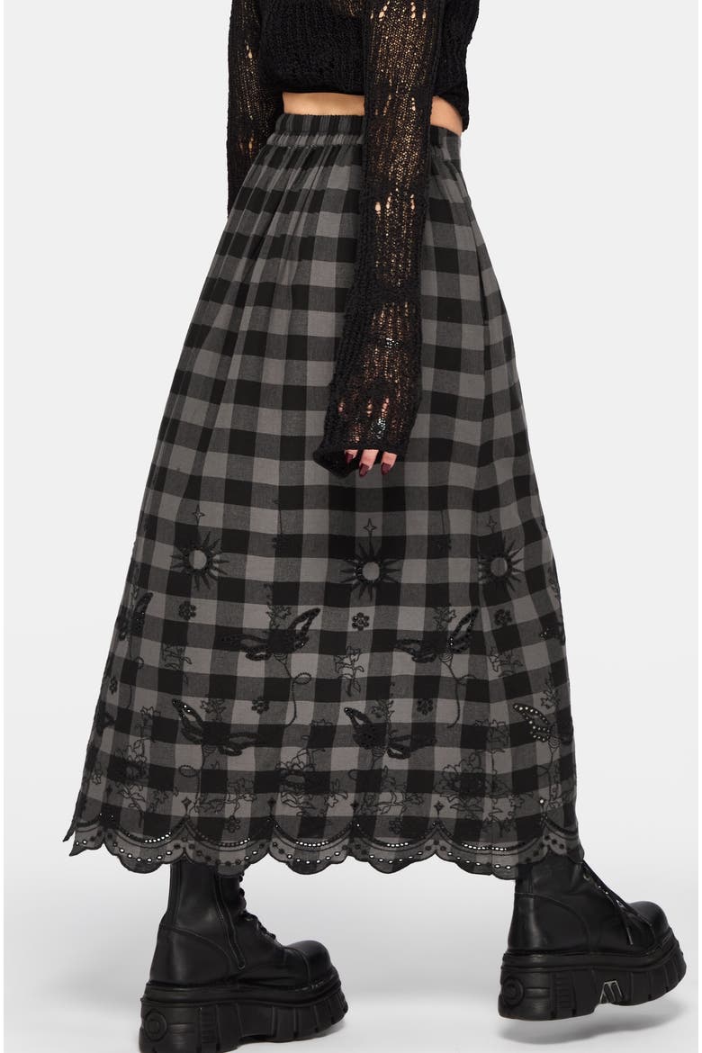 Ashwing Check Broderie Maxi Skirt, Alternate, color, Black