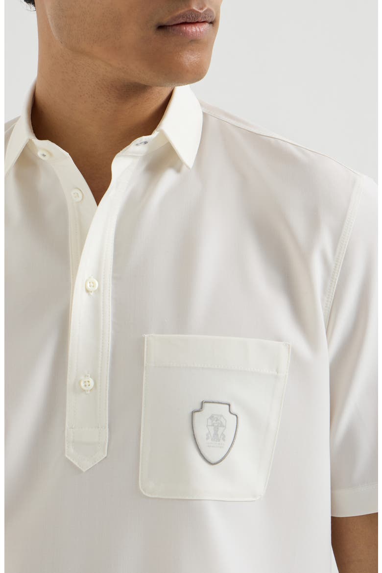 Lightweight virgin wool polo shirt with chest pocket and logo, Alternate, color, White