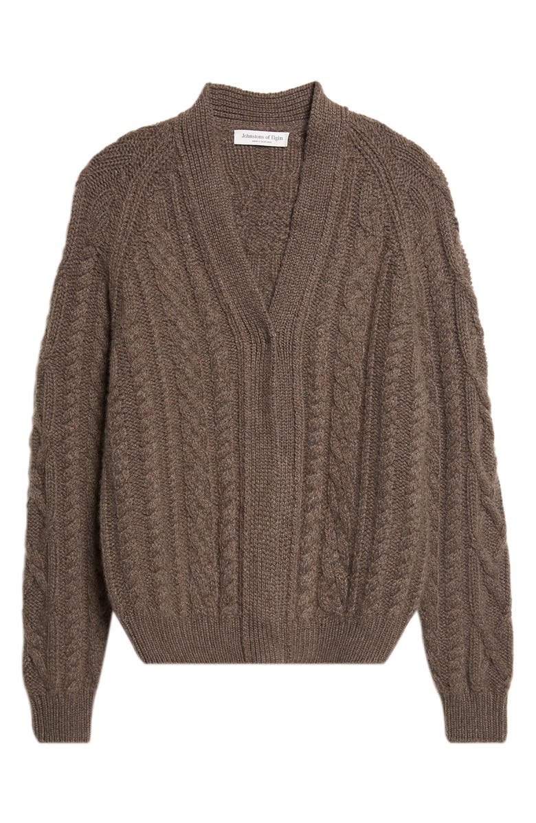 Johnstons of Elgin Mabel Cable Stitch Cashmere V-Neck Cardigan, Alternate, color, Vole