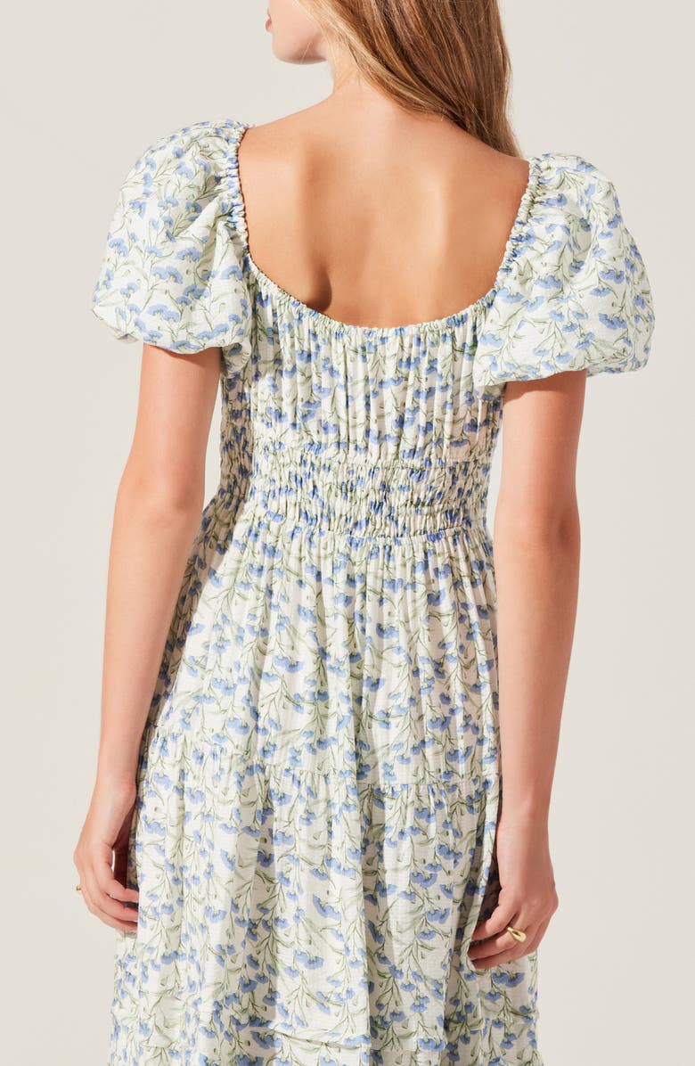 ASTR the Label Florentina Floral Print Smocked Dress, Alternate, color, Cream Blue Floral