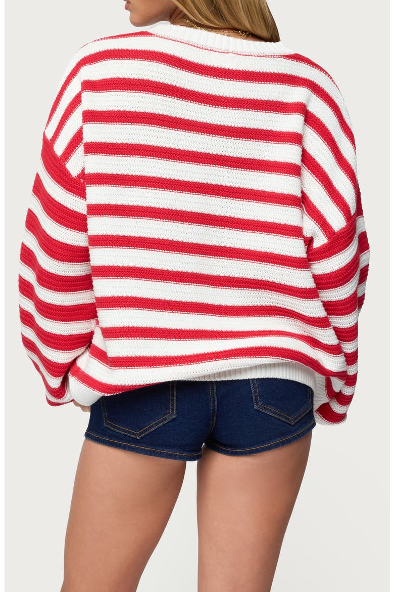 Aerin Oversize Stripe Cotton Sweater, Alternate, color, RED-AND-CREAM