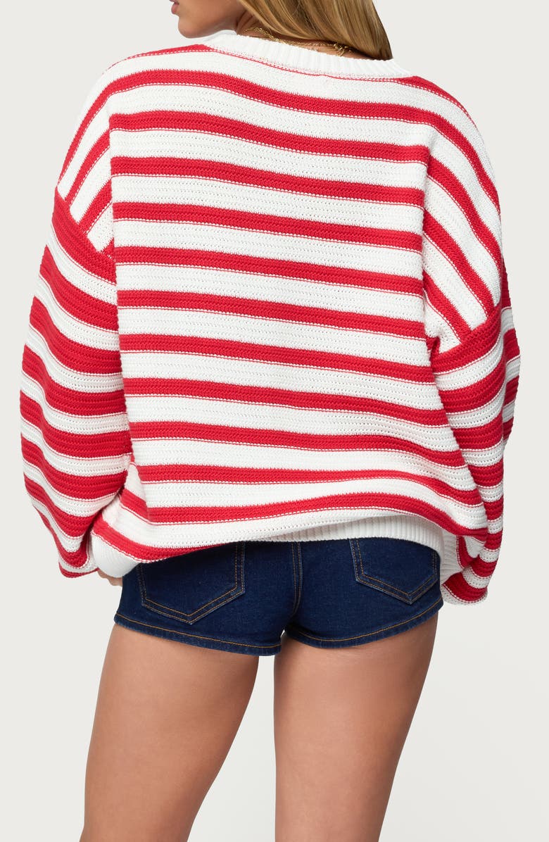 EDIKTED Aerin Oversize Stripe Cotton Sweater, Alternate, color, Red-And-Cream