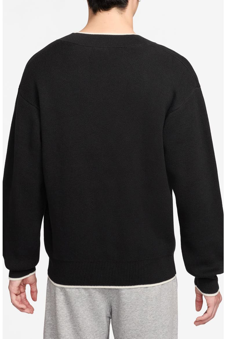 Club Oversize Cotton V-Neck Sweater, Alternate, color, BLACK/ SAIL/ WHITE