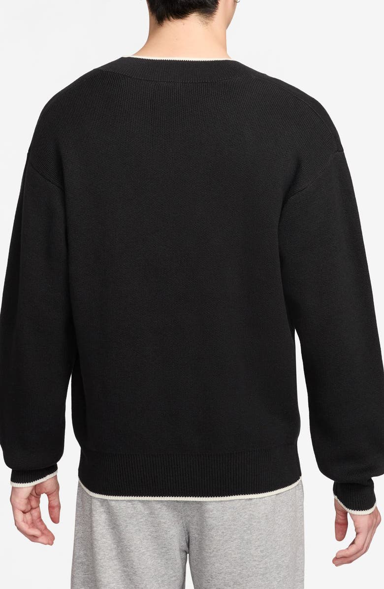 Nike Club Oversize Cotton V-Neck Sweater, Alternate, color, Black/ Sail/ White