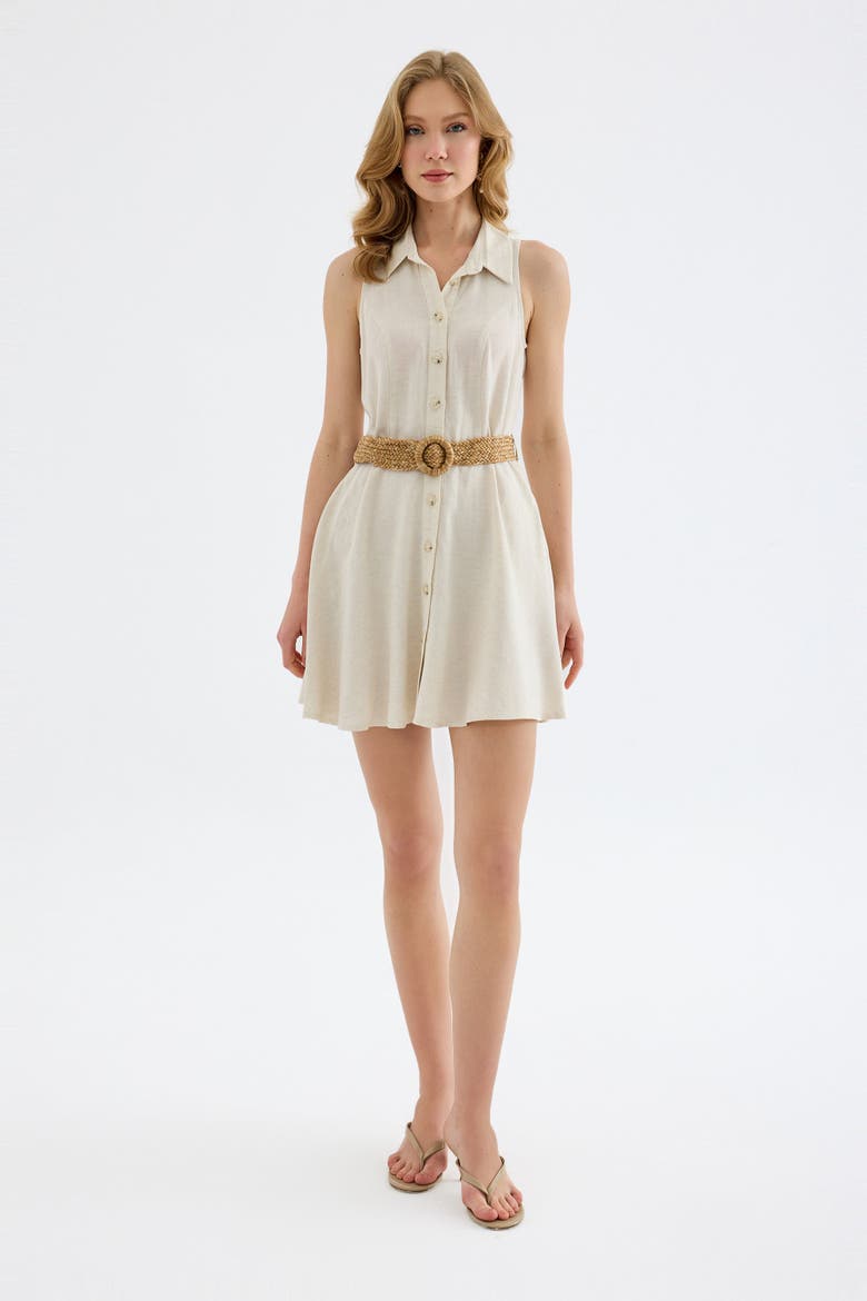 Mono Belted Mini Shirt Dress, Alternate, color, Beige