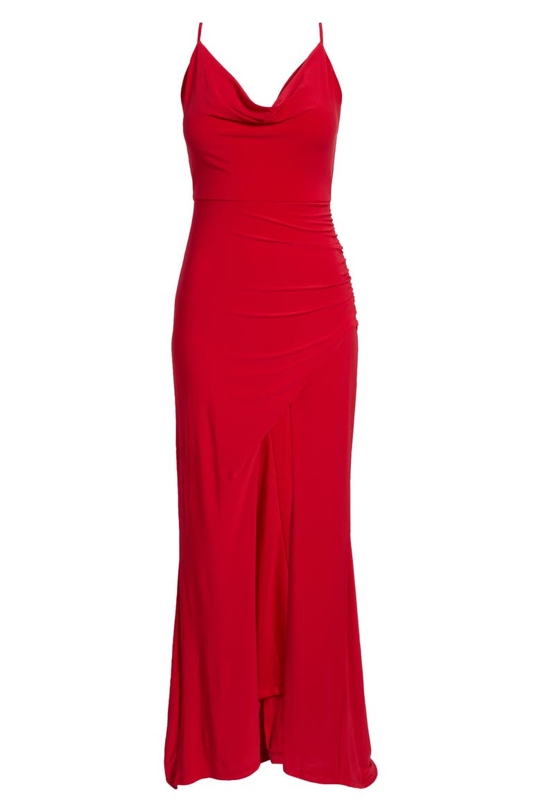 Cowl Neck Ruched Back Gown, Alternate, color, RED
