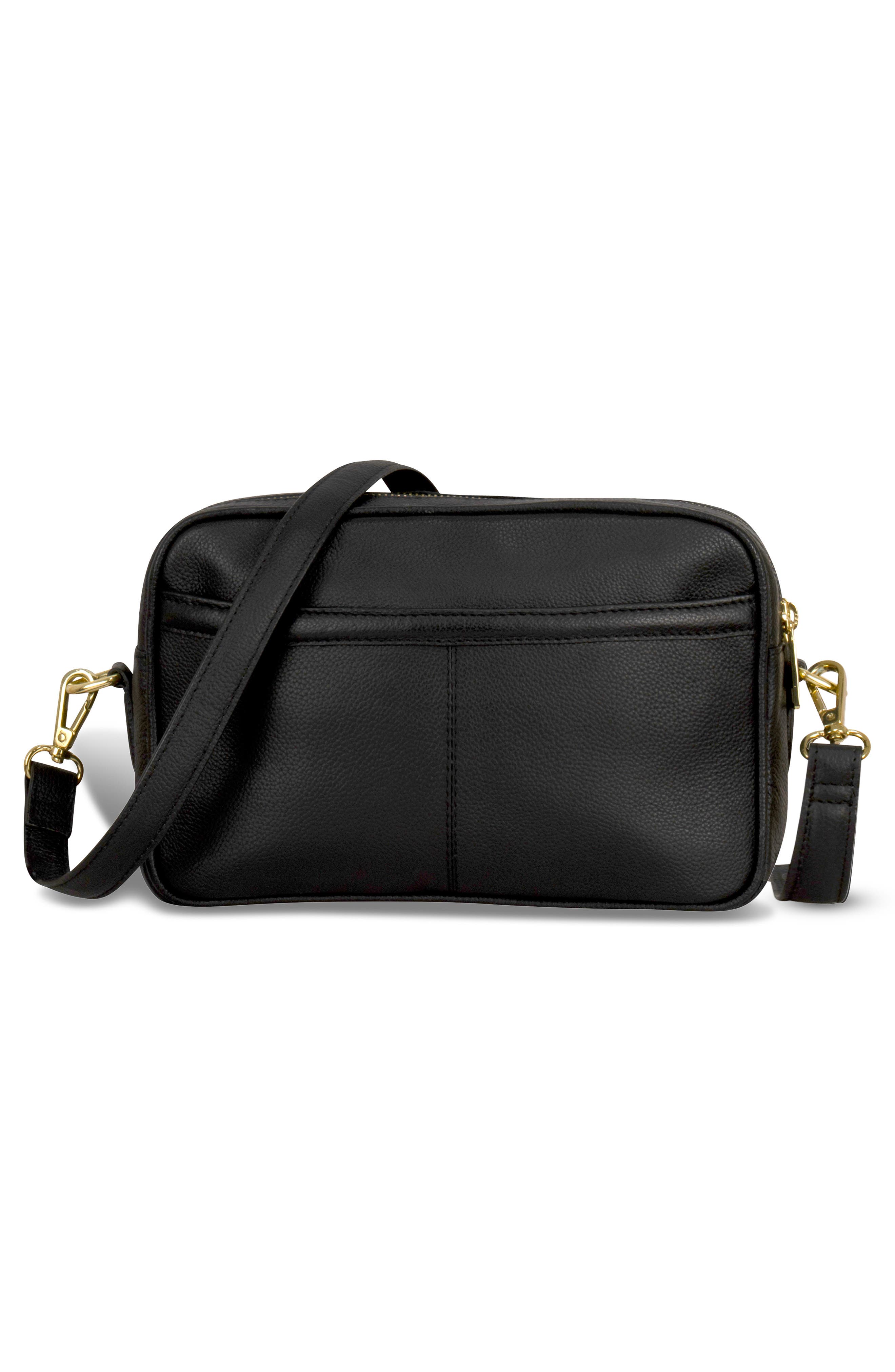 Double Zip Leather Camera Bag, Alternate, color, BLACK