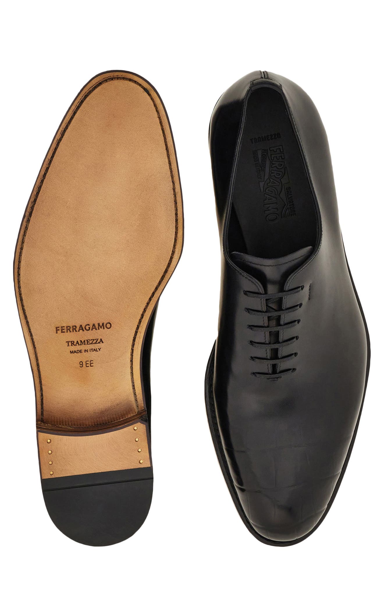 FERRAGAMO Angiolo Croc Embossed Wholecut Oxford, Alternate, color, Nero Nero Nero