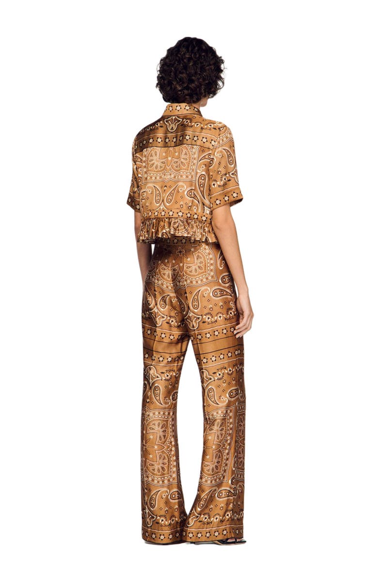 SANDRO Bandana print cropped shirt, Alternate, color, Brown / Black