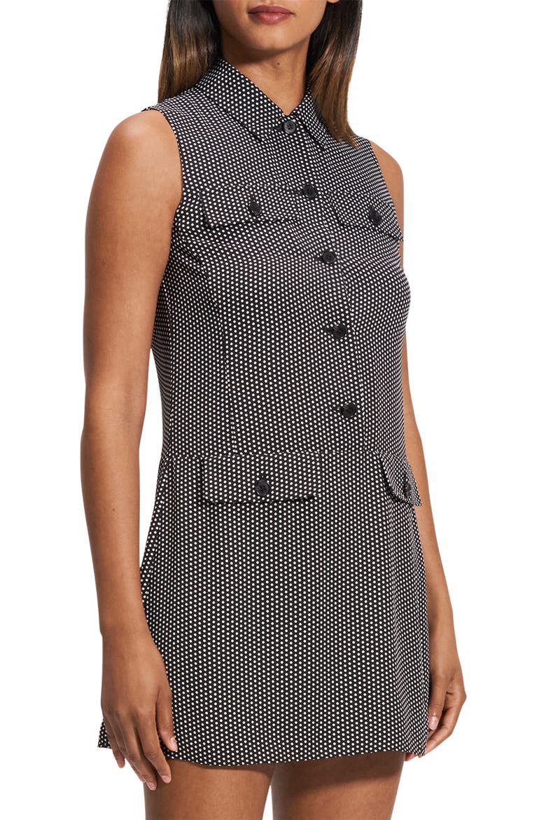 Button Front Recycled Polyester Minidress, Alternate, color, BLACK MULTI