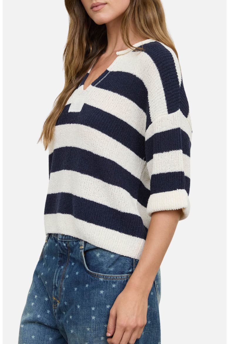 Stripe Short Sleeve Sweater, Alternate, color, NAVY