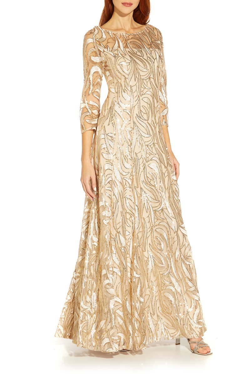 Adrianna Papell Embroidered A-Line Gown, Alternate, color,