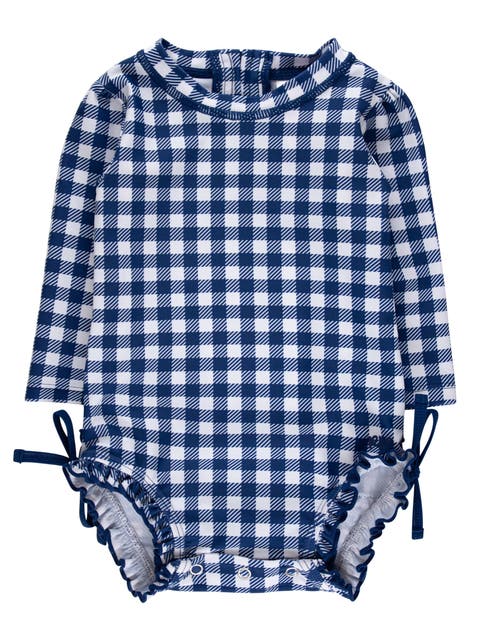Baby Girls Gingham Long Sleeve UPF50+ One Piece Rash Guard