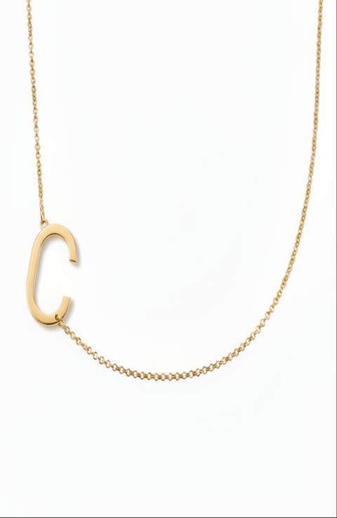 Sideways Initial Necklace in Gold Plated Sterling Silver