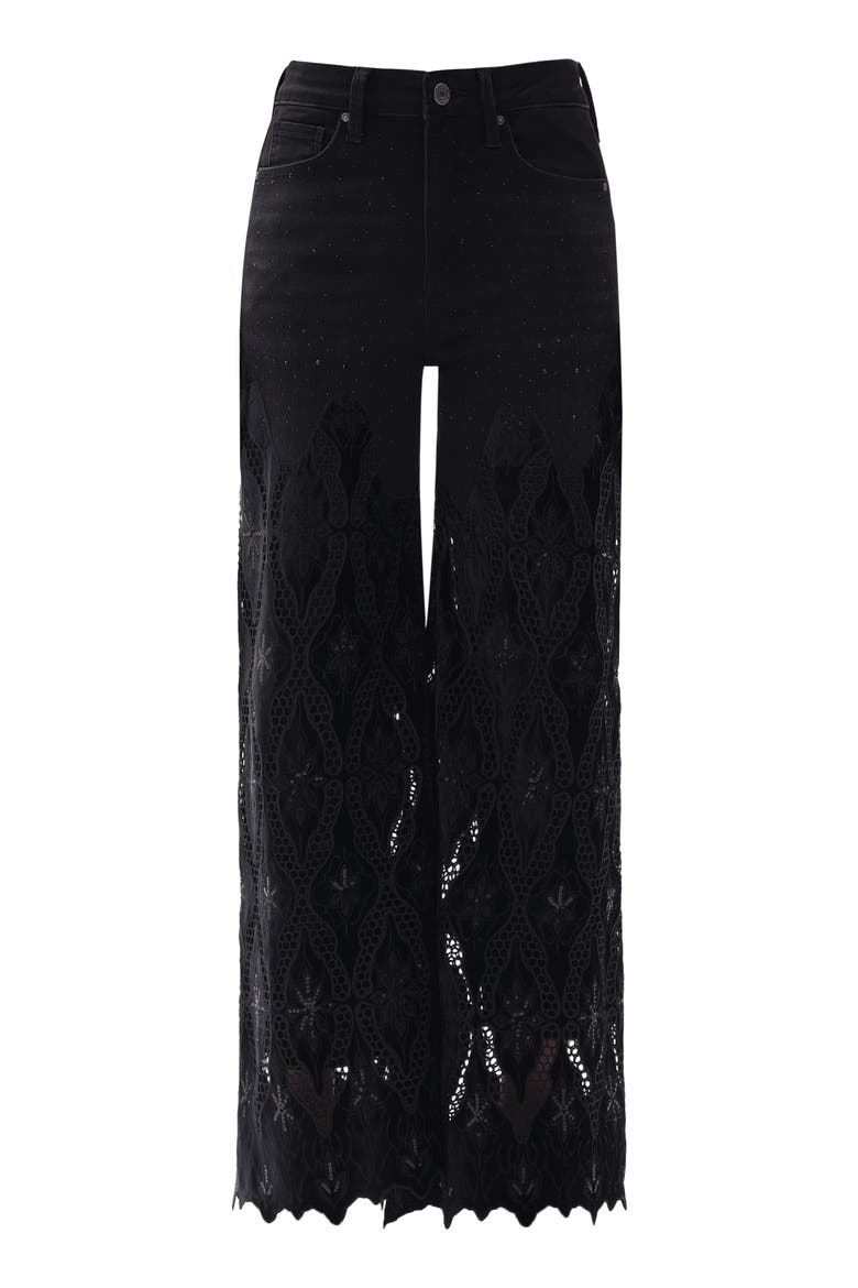 Rhinestone Embroidered High Waist Wide Leg Jeans, Alternate, color, BLACK