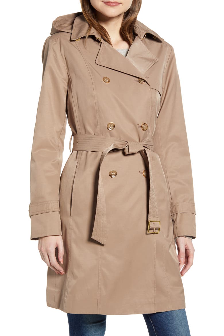 Hooded Trench Coat, Main, color, DUNE