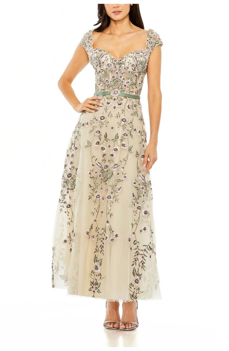 Mac Duggal Floral Embroidered Sweetheart Neckline Dress, Main, color, Nude Multi