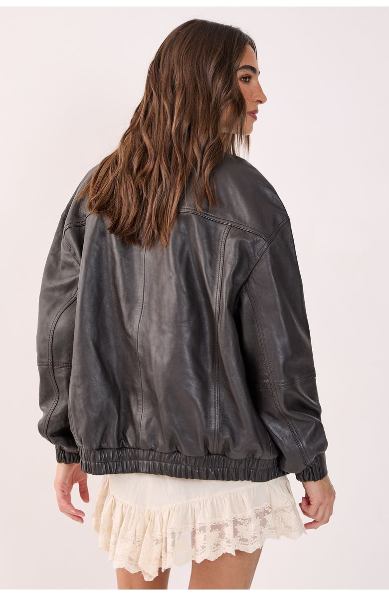 NASTY GAL Real Leather Oversized Bomber Jacket, Alternate, color, Chocolate