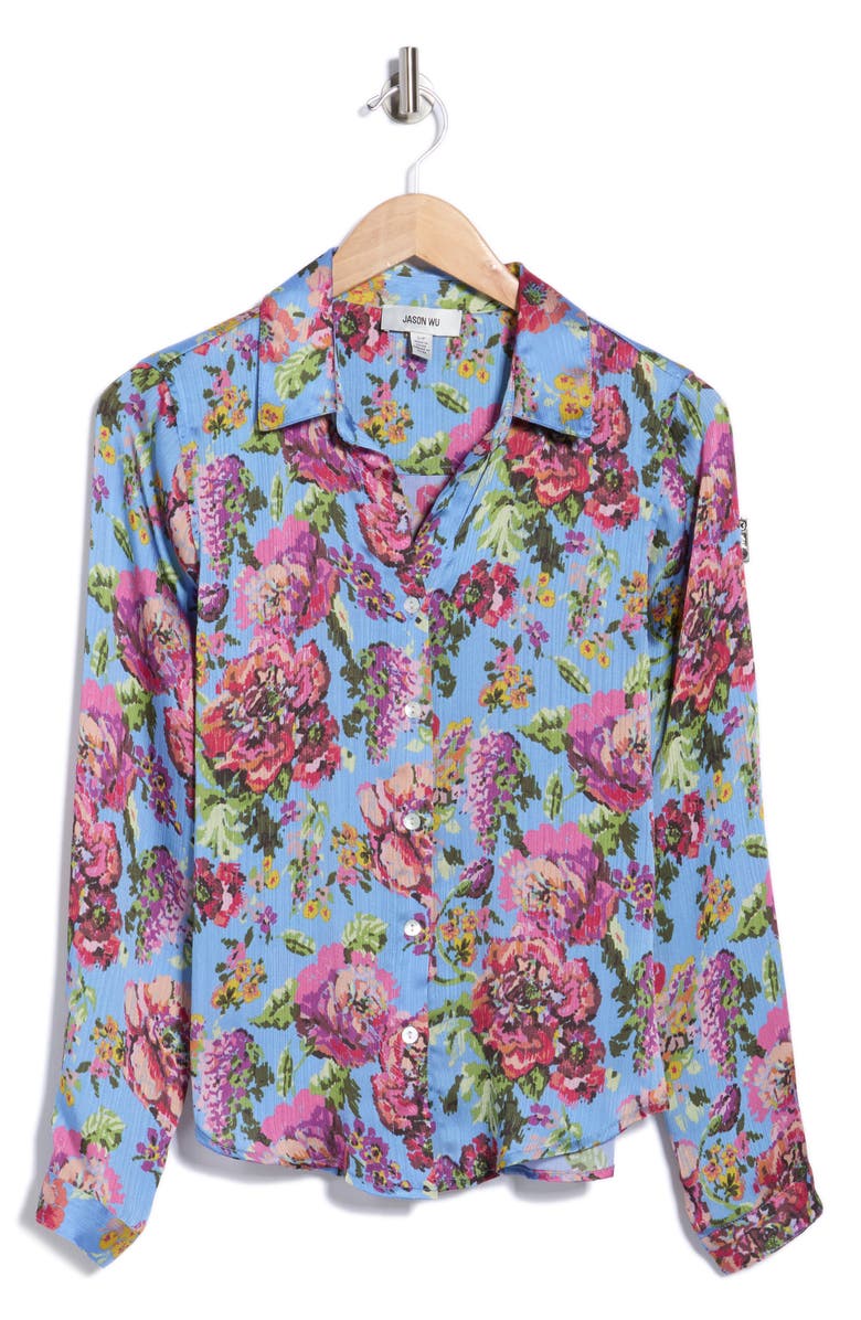 JASON WU Floral Button-Up Shirt, Alternate, color, Periwinkle Multi Floral