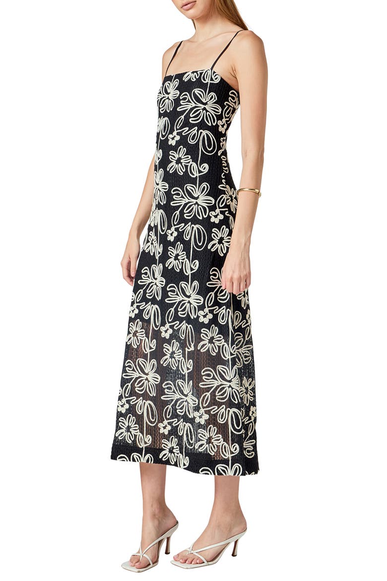 Embroidered Floral Open Stitch Dress, Alternate, color, BLACK/ CREAM