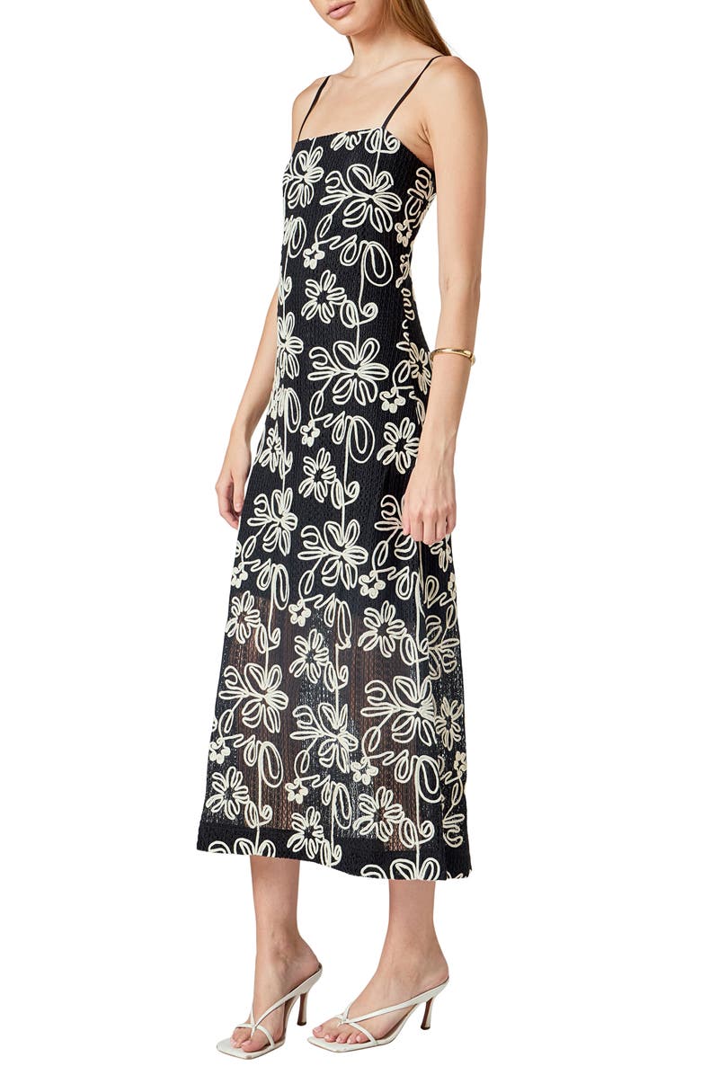 Endless Rose Embroidered Floral Open Stitch Dress, Alternate, color, Black/ Cream