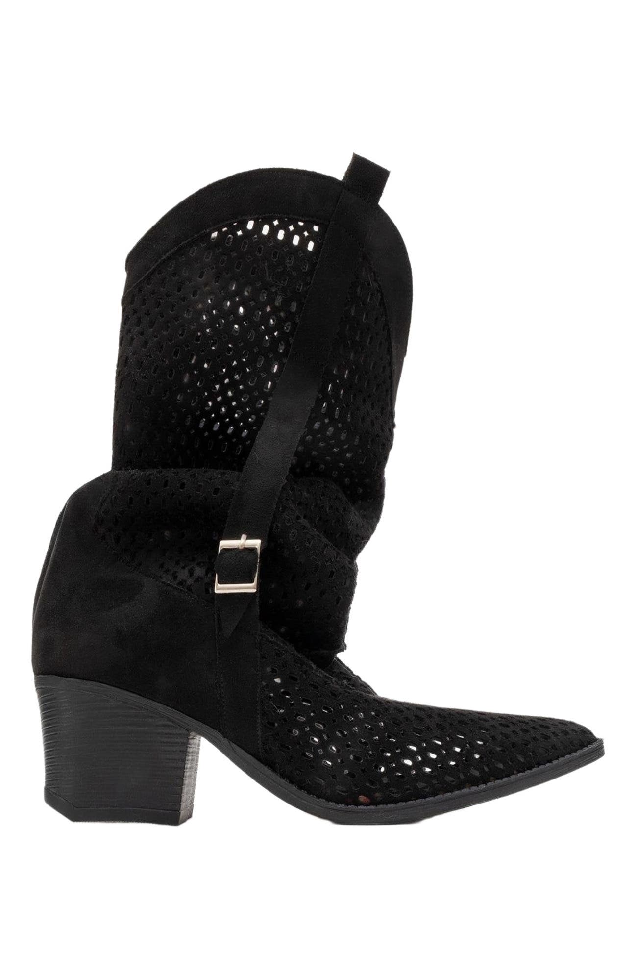 Prologue Shoes Larry Western Cut-Out Summer Boots, Alternate, color, Black Faux Leather
