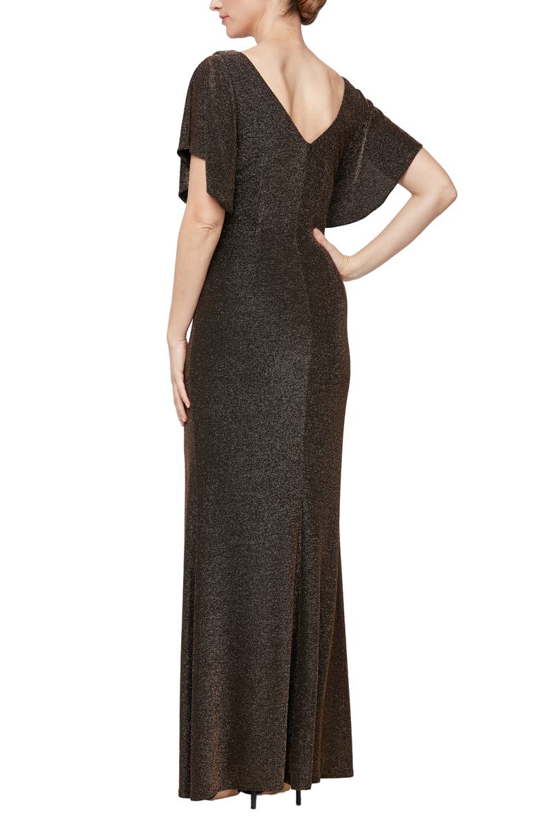 Alex Evenings Shimmer Flutter Sleeve Gown, Alternate, color, 