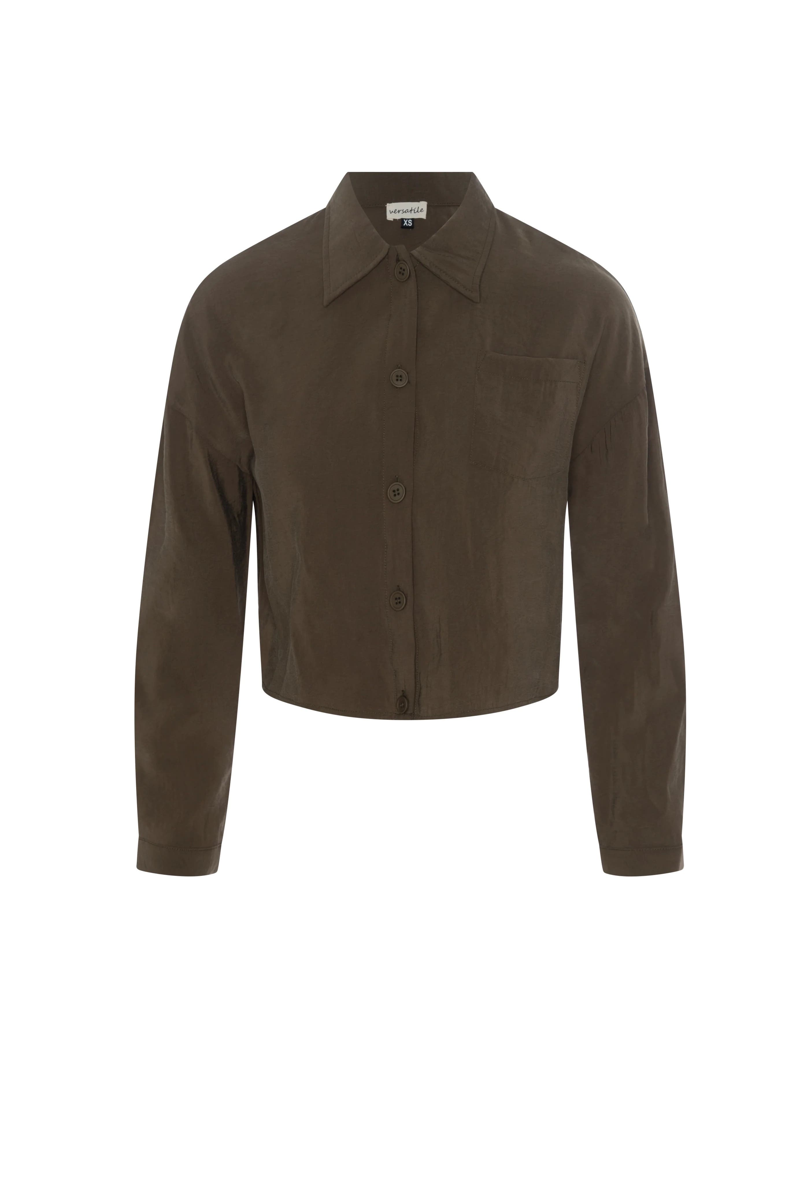 Versatile Copper Tencel Button Front Cropped Blouse In Brown