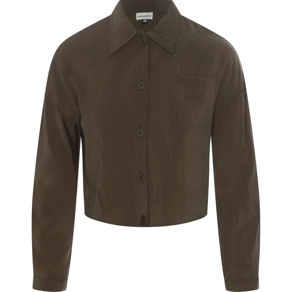 Versatile Copper Tencel Button Front Cropped Blouse In Brown