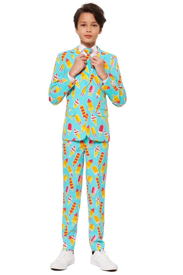 Cool Cones Two-Piece Suit with Tie, Main, color, BLUE/ GREEN