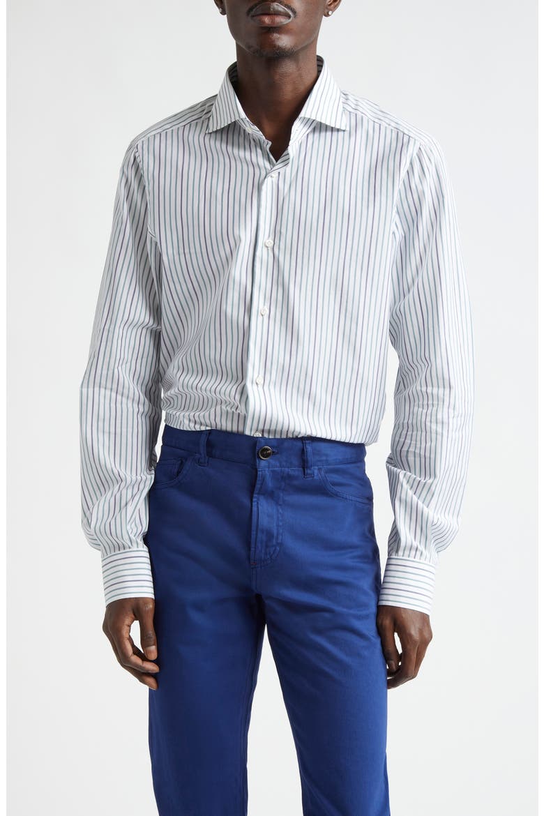 Stripe Button-Up Shirt, Main, color, WHITE/ GREEN