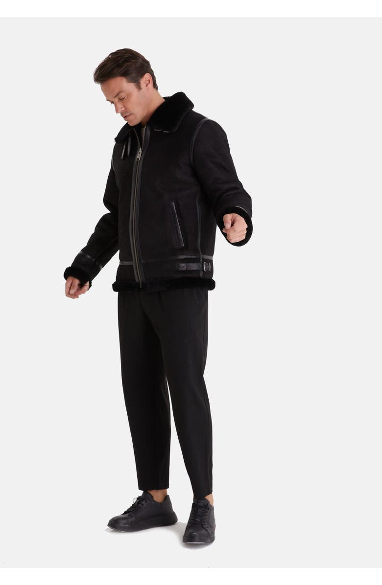 Furniq UK Frederick Shearling Aviator Jacket, Alternate, color, Black / Black Wool