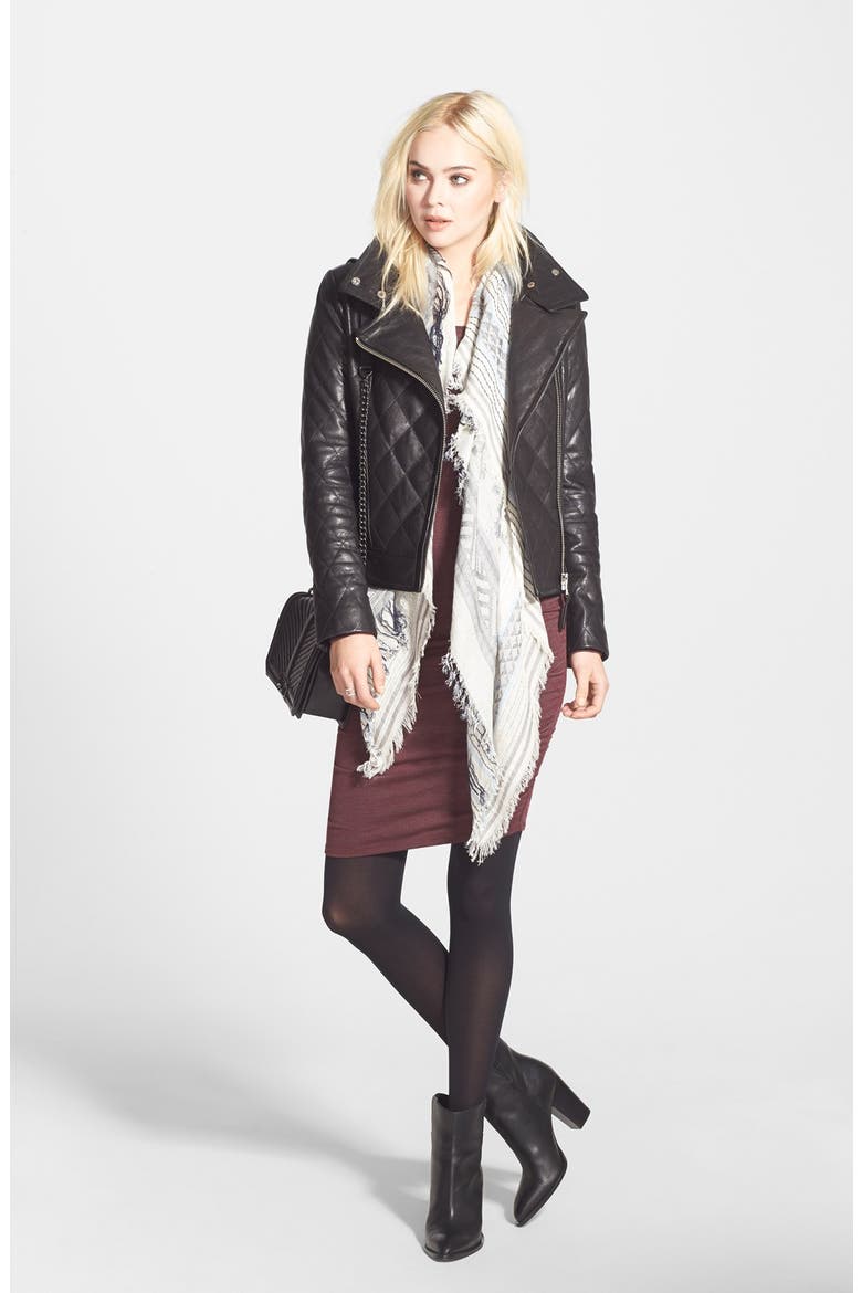 Quilted Leather Moto Jacket, Alternate, color, BLACK