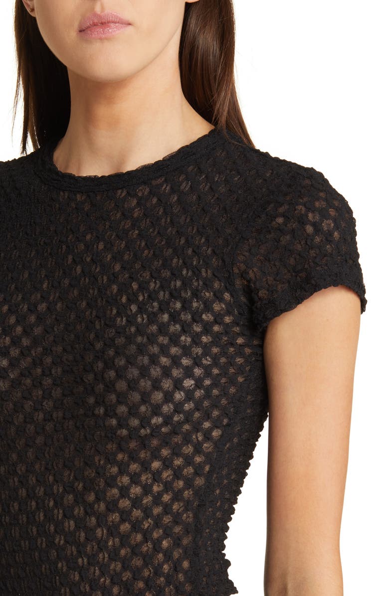 FRAME Textured Semisheer Mesh T-Shirt, Alternate, color, Noir