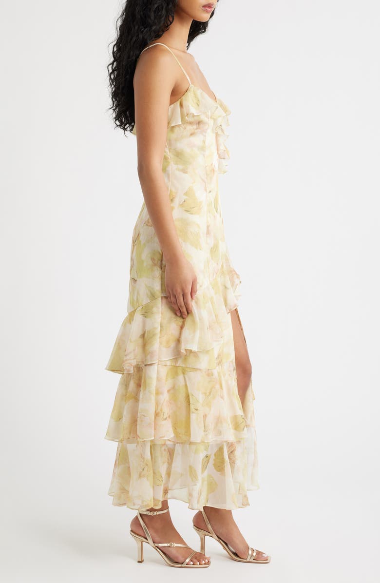 Lulus Tessia Ruffle Evening Dress, Alternate, color, Yellow Floral