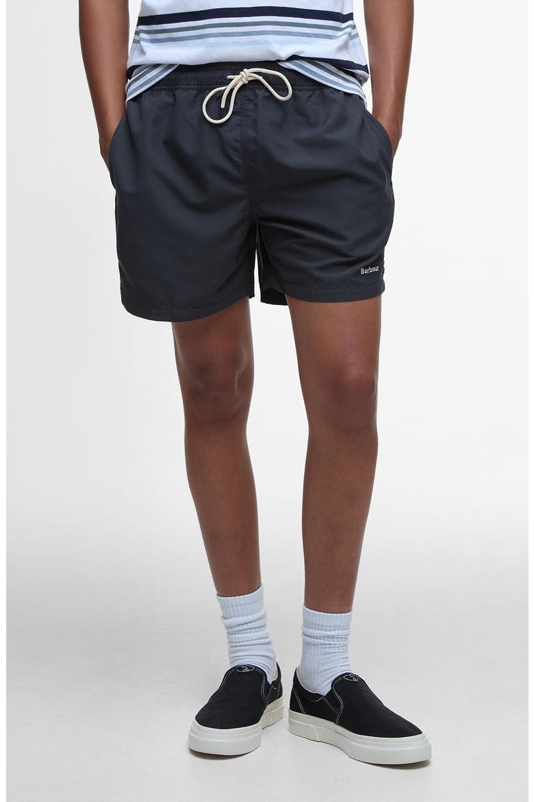 Staple Logo Swim Trunks, Main, color, BLACK
