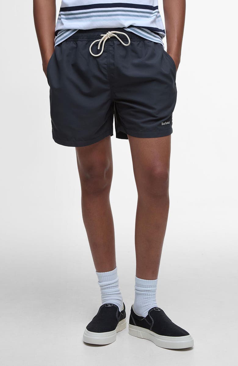 Barbour Staple Logo Swim Trunks, Main, color, Black