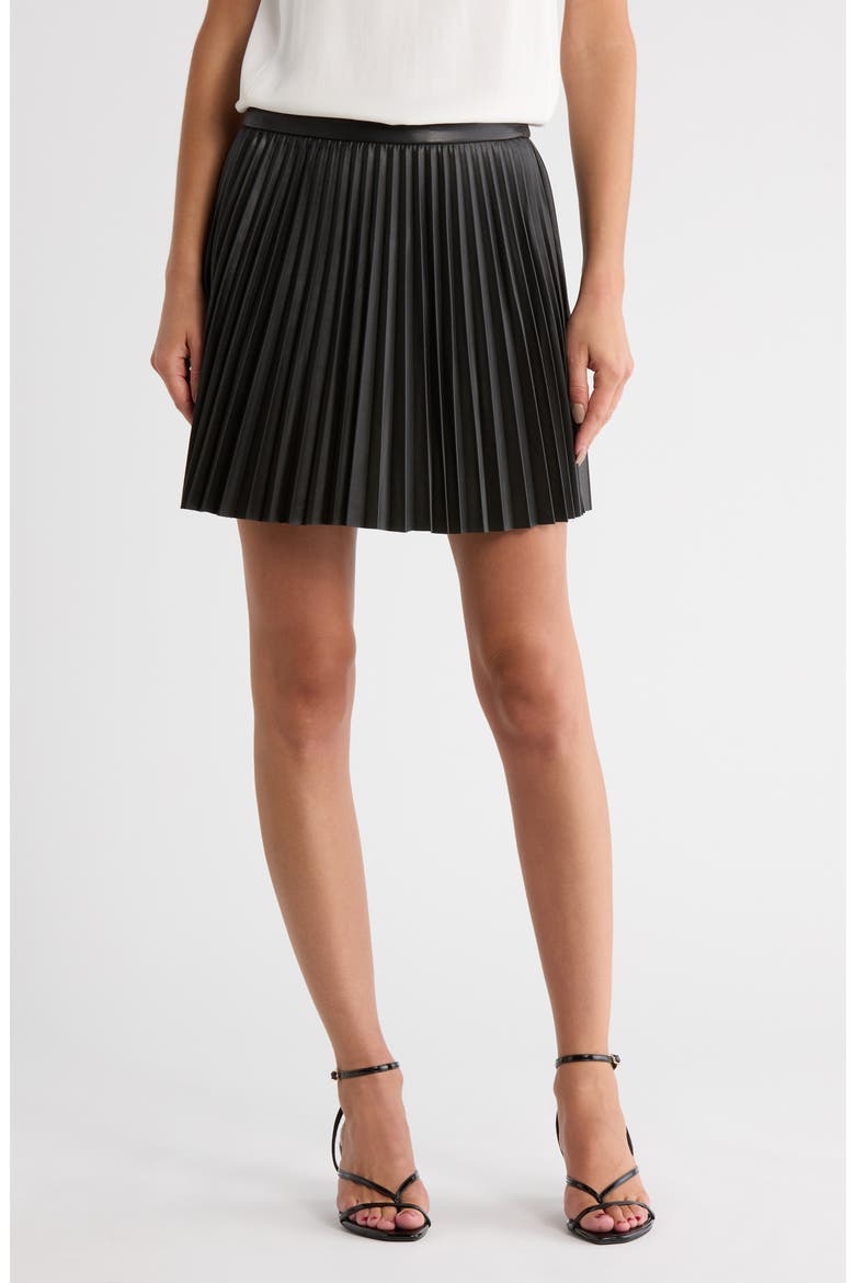 Pleated Faux Leather Miniskirt, Main, color, BLACK