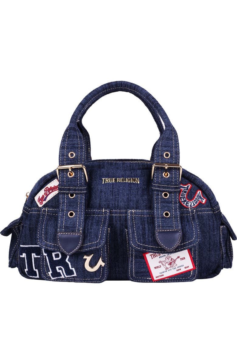 True Religion Multi-Patch Satchel, Main, color, Dark Denim