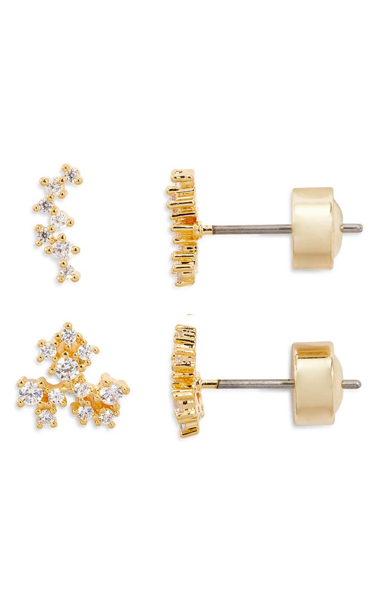 Nordstrom Set of Two Dainty Cubic Zirconia Stud Earrings, Main, color, Clear- Gold