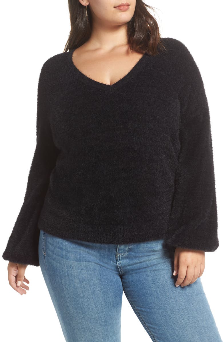Halogen<sup>®</sup> Fuzzy V-Neck Sweater, Main, color, 
