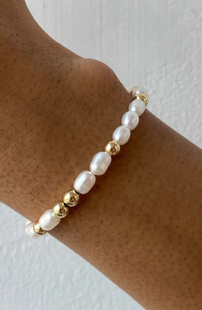 CUFFED Ivy Pearl 14k Gold Filled Bead Bracelet, Alternate, color, Gold