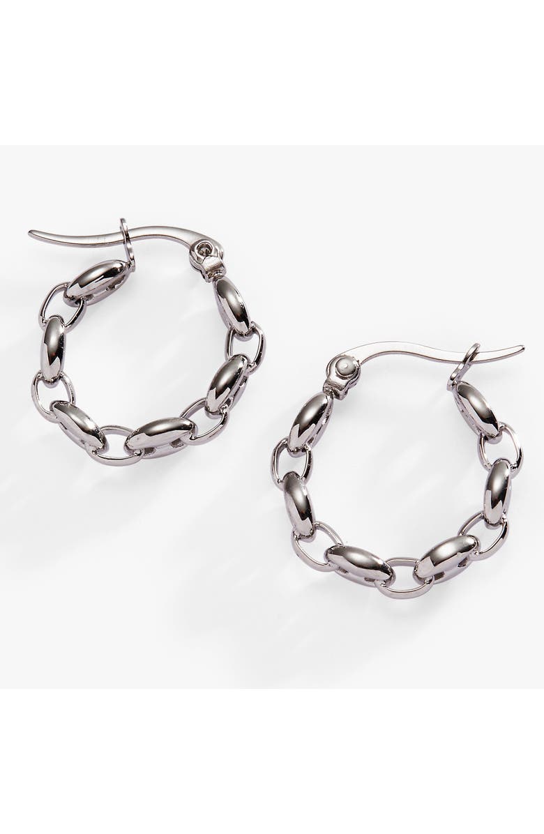 Alex and Ani Frozen Mariner Chain Hoop Earrings, Main, color, Silver