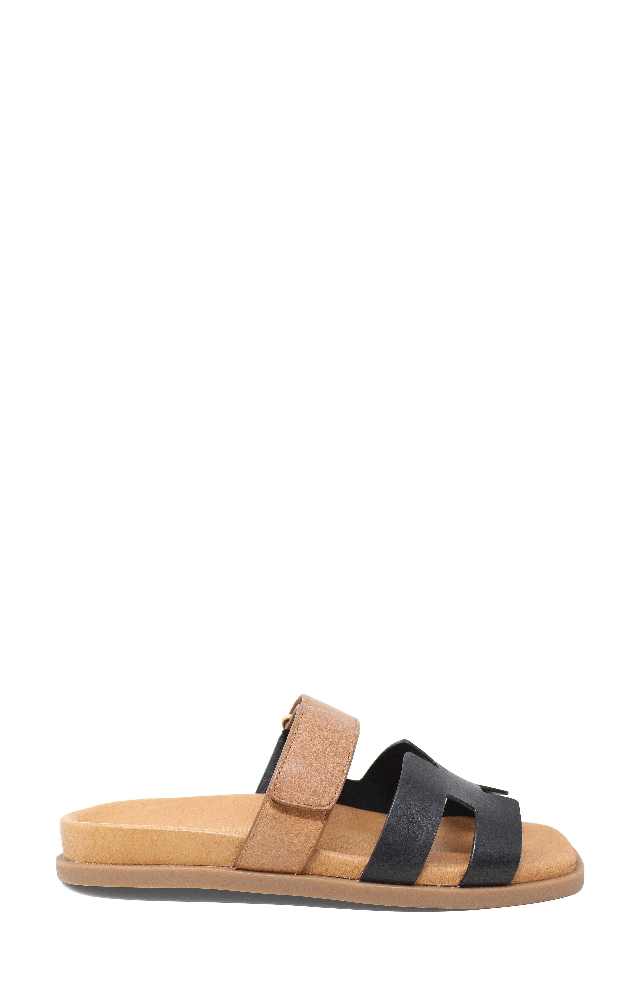 DJANGO AND JULIETTE Nodette Flat Sandal Slide, Alternate, color, Black-Tan Leather