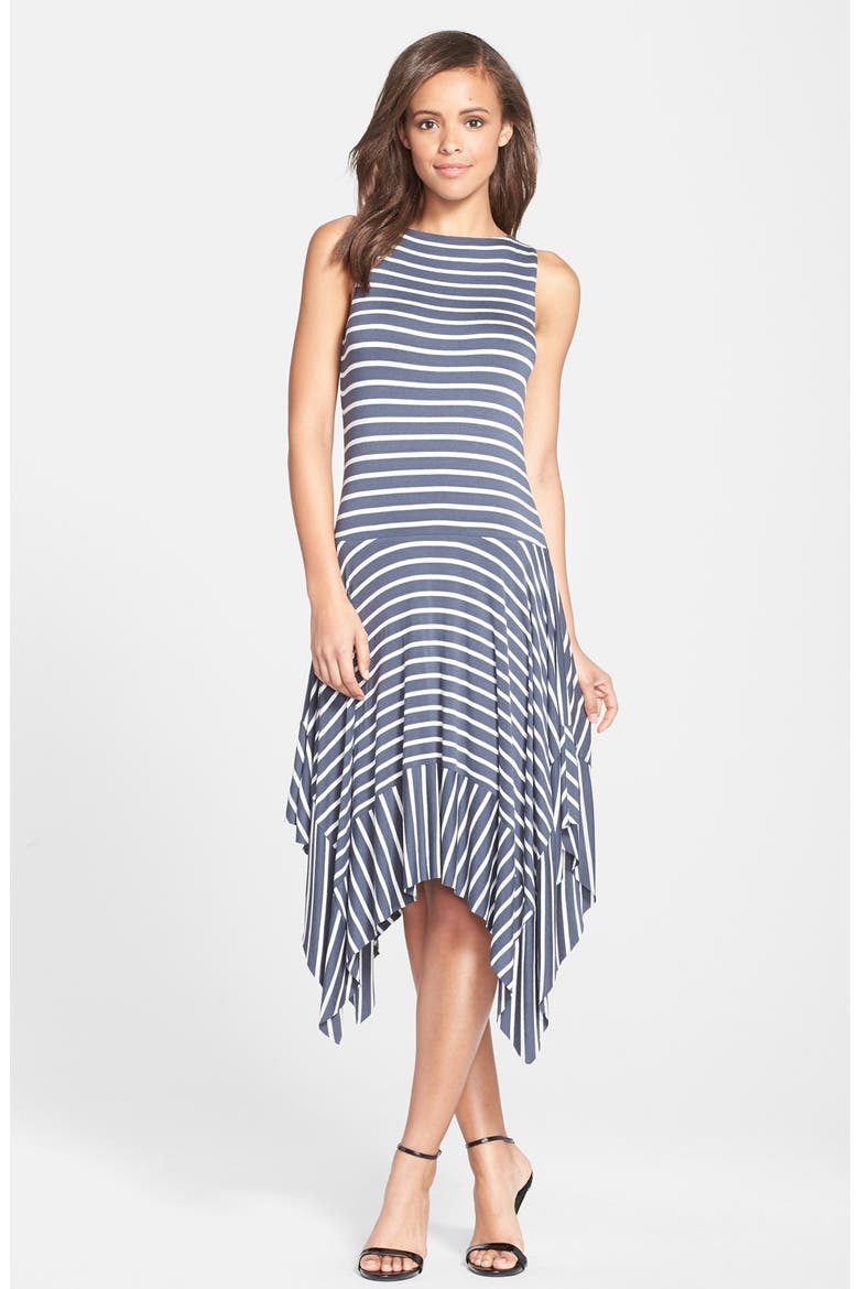 Stripe Handkerchief Hem Dress, Main, color, EBONY