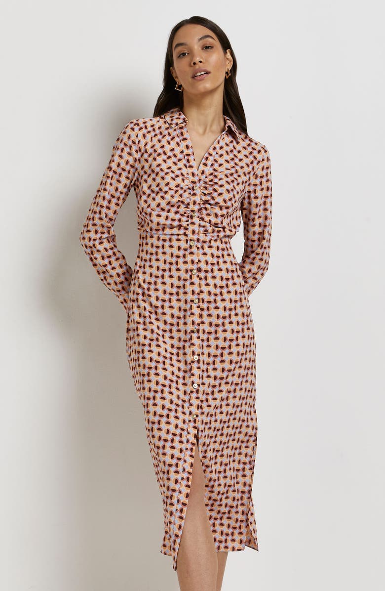 River Island Geometric Print Long Sleeve Midi Shirtdress, Alternate, color, 